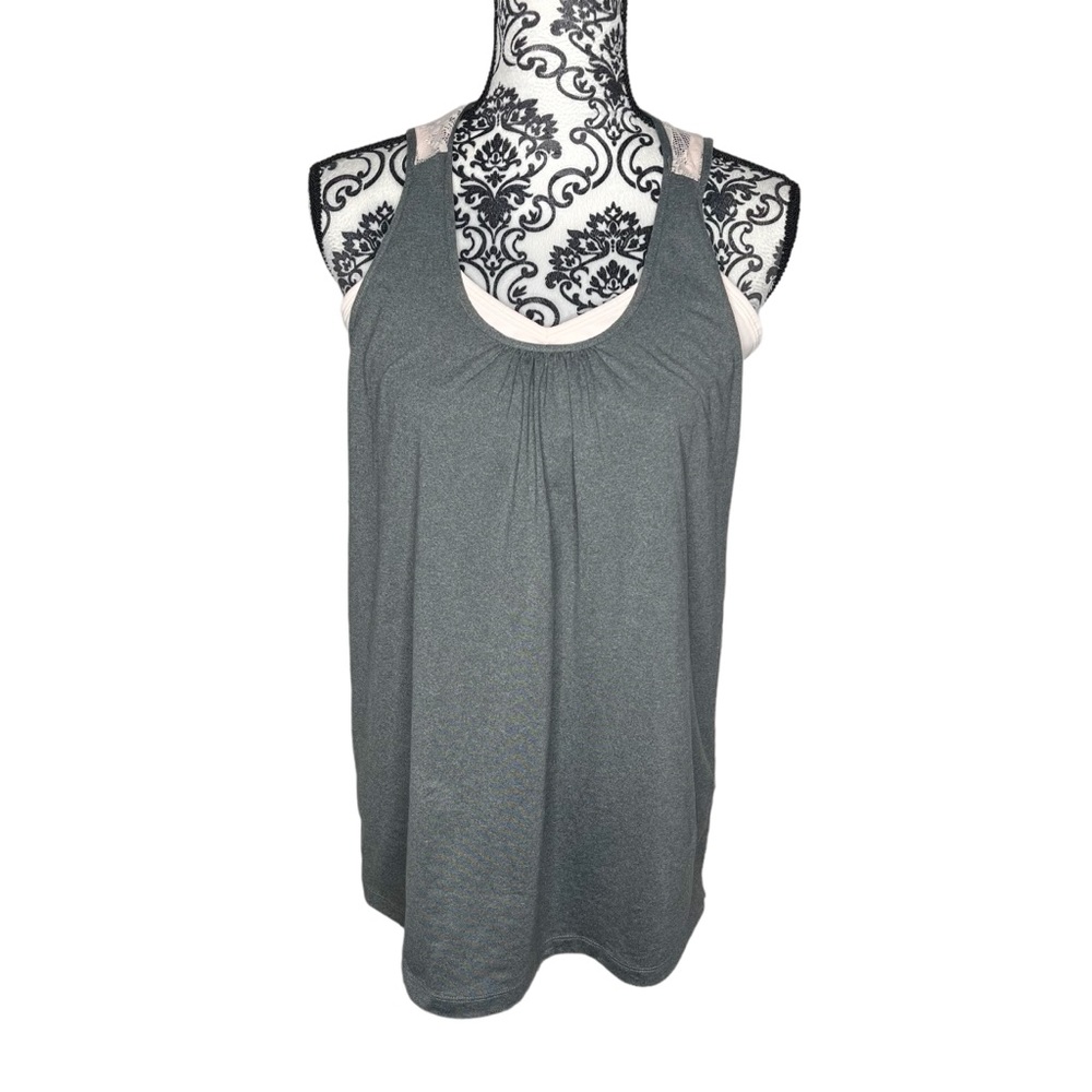 Calia Grey and Pink Lace Racerback Tank Top